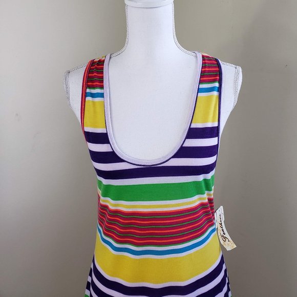 Feathers Colorful Racer Back Long Slug Dress Size Large - Picture 2 of 12
